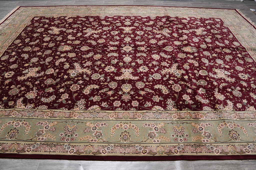 10 x 14 Fine Quality Handmade  Rug Wool and Silk Burgundy Green #F-5416