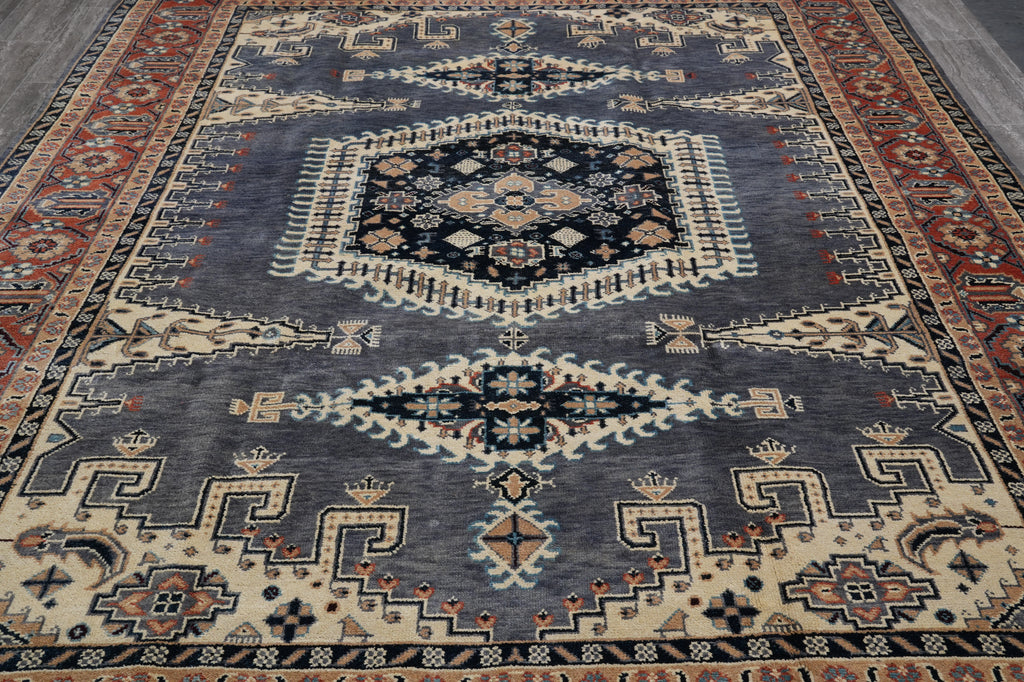 9 x 12 New Hand-Knotted Agra Rug Slate Gray Blue Geometric #F-4521