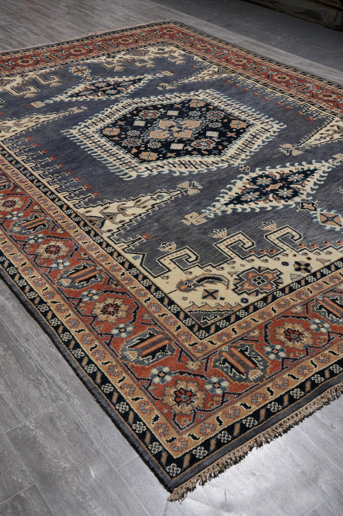 9 x 12 New Hand-Knotted Agra Rug Slate Gray Blue Geometric #F-4521