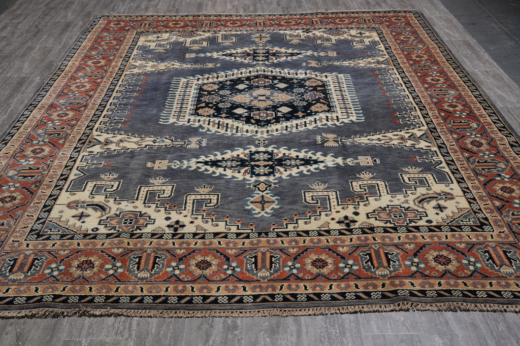 9 x 12 New Hand-Knotted Agra Rug Slate Gray Blue Geometric #F-4521