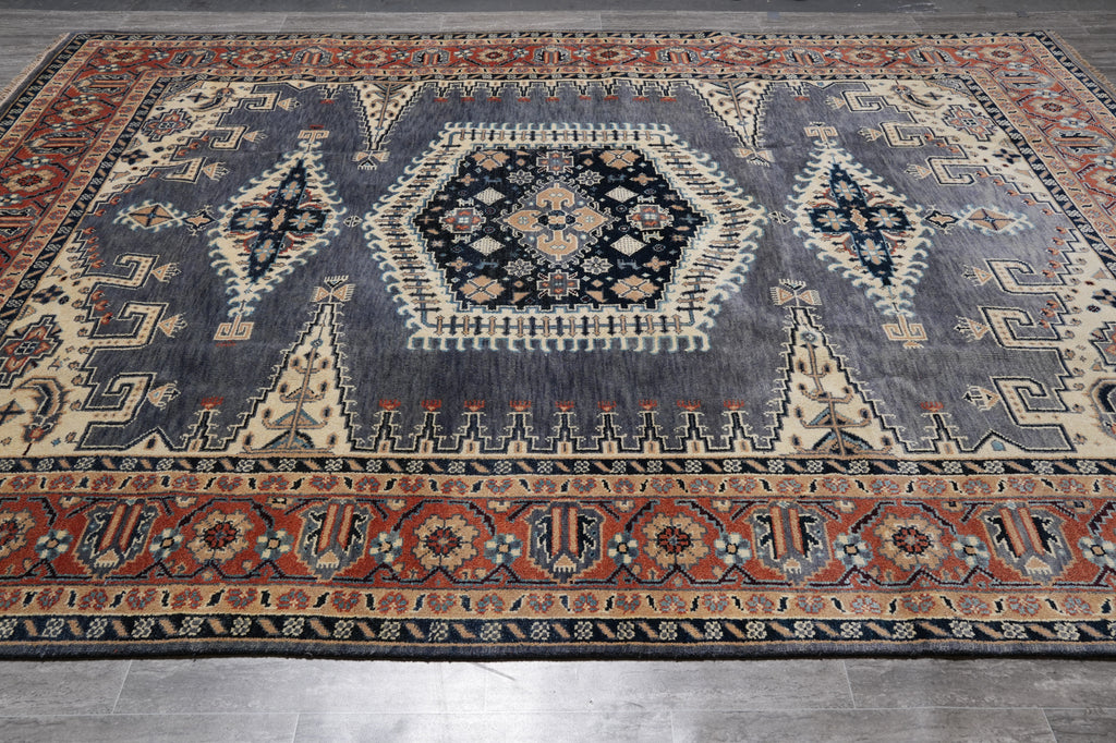 9 x 12 New Hand-Knotted Agra Rug Slate Gray Blue Geometric #F-4521