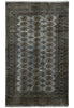 Load image into Gallery viewer, A rectangular area rug with a traditional Persian-style design, featuring a central field of muted gray with repeating circular medallions and a dark border.