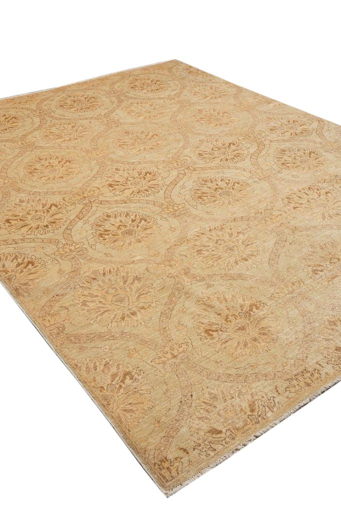 7.8 x 10 Transitional Chobi Peshawar Rug Hand-Knotted In Pakistan Warm Brown Green #F-4327