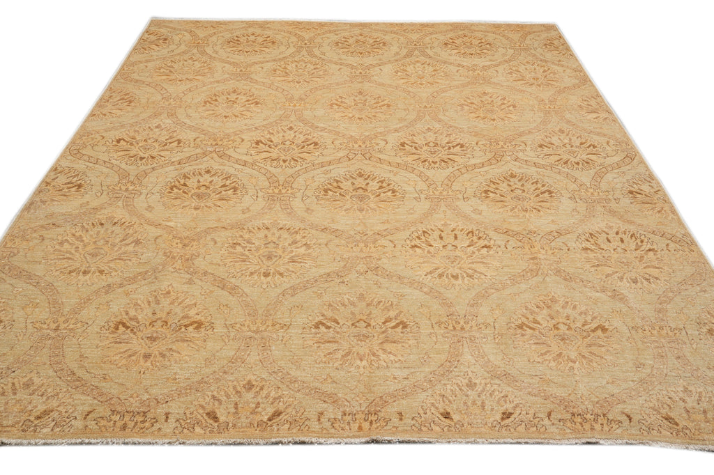 7.8 x 10 Transitional Chobi Peshawar Rug Hand-Knotted In Pakistan Warm Brown Green #F-4327