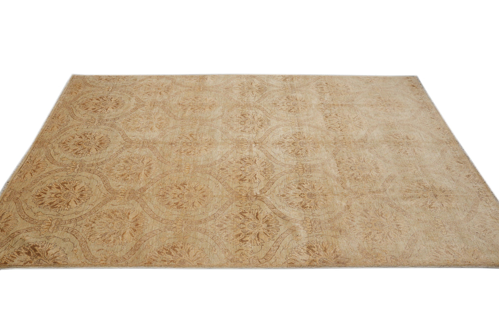 7.8 x 10 Transitional Chobi Peshawar Rug Hand-Knotted In Pakistan Warm Brown Green #F-4327
