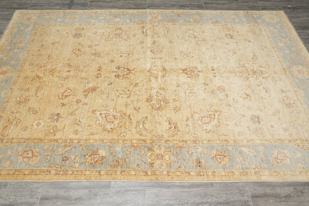 5.9 x 9 Brown Beige Chobi Peshawar Rug Taupe Blue Border 20229
