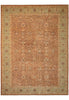 Load image into Gallery viewer, A traditional oriental-style area rug with a warm terracotta center field, a muted sage green border, and intricate floral motifs in beige, brown, and rust tones.