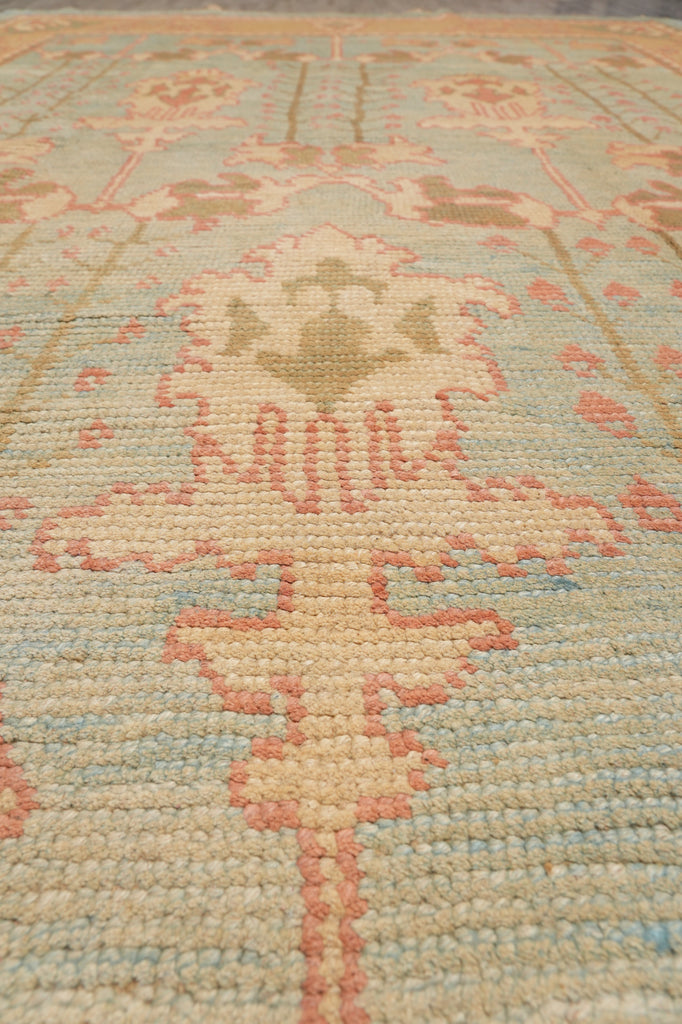 6.10 x 11.4 Gallery Size Wide Runner Oushak Carpet Hand-Knotted In Pakistan Aqua Teal Blue Green Brown #F-4328