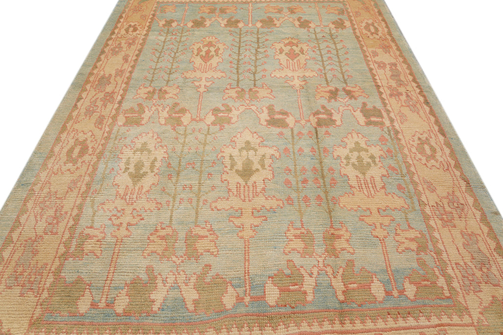 6.10 x 11.4 Gallery Size Wide Runner Oushak Carpet Hand-Knotted In Pakistan Aqua Teal Blue Green Brown #F-4328
