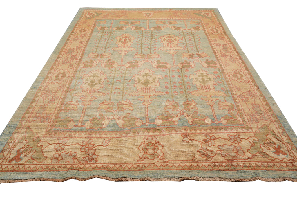6.10 x 11.4 Gallery Size Wide Runner Oushak Carpet Hand-Knotted In Pakistan Aqua Teal Blue Green Brown #F-4328