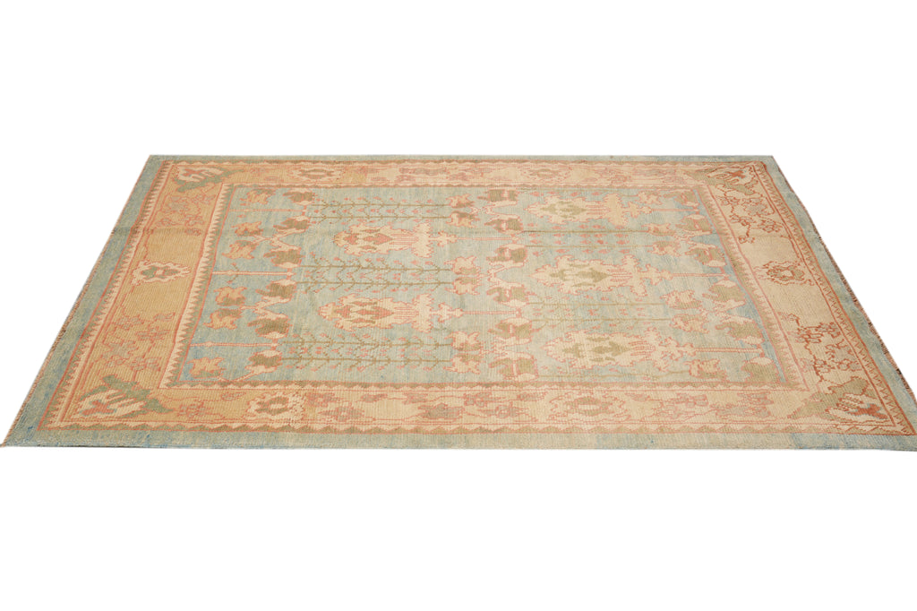 6.10 x 11.4 Gallery Size Wide Runner Oushak Carpet Hand-Knotted In Pakistan Aqua Teal Blue Green Brown #F-4328