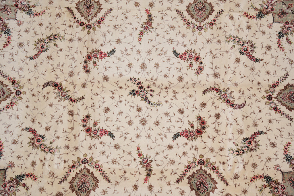 9 x 12 High Quality Wool and Silk Hand-Knotted Rug Ivory Black #PIX-5948