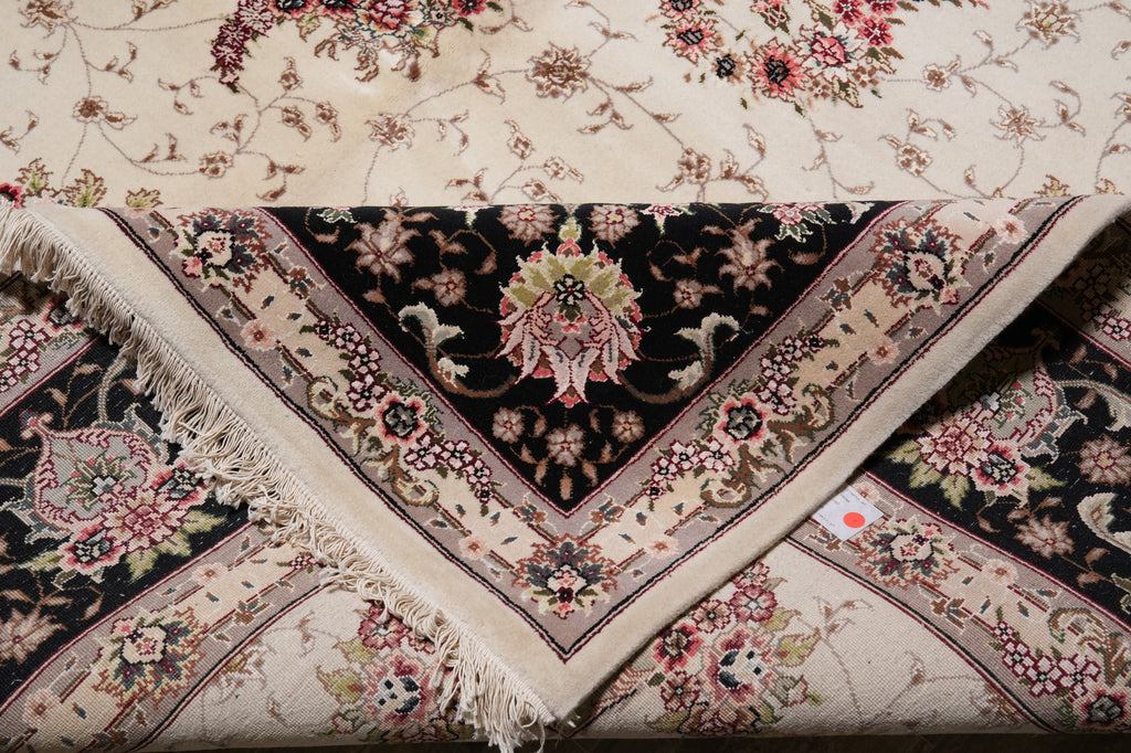 9 x 12 High Quality Wool and Silk Hand-Knotted Rug Ivory Black #PIX-5948