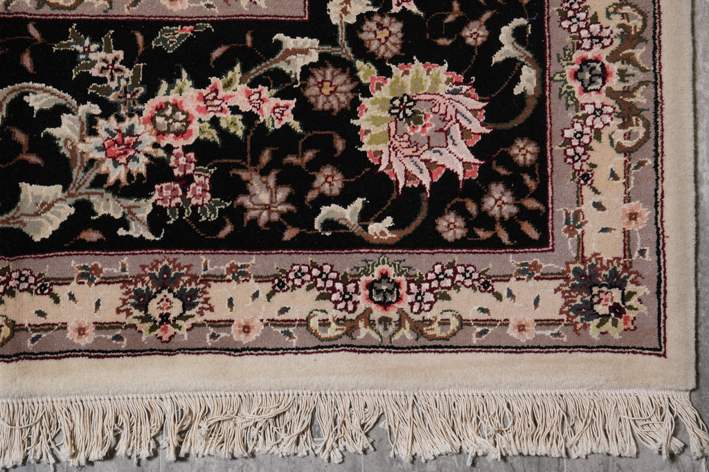 9 x 12 High Quality Wool and Silk Hand-Knotted Rug Ivory Black #PIX-5948