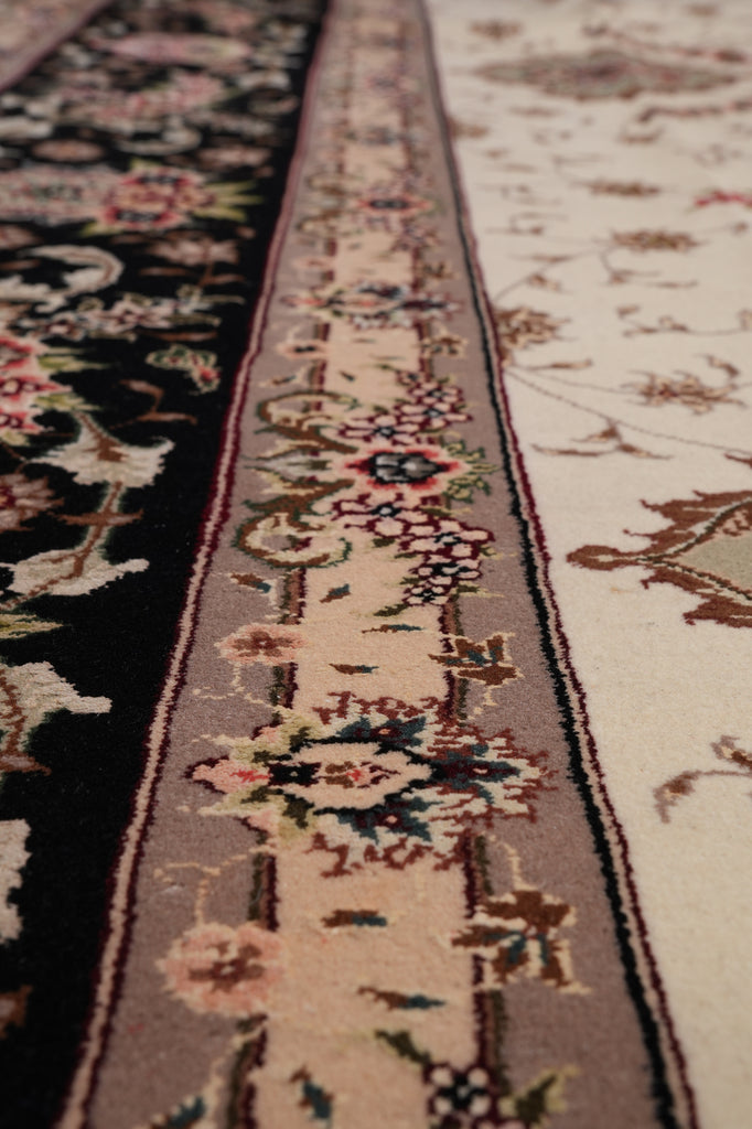 9 x 12 High Quality Wool and Silk Hand-Knotted Rug Ivory Black #PIX-5948
