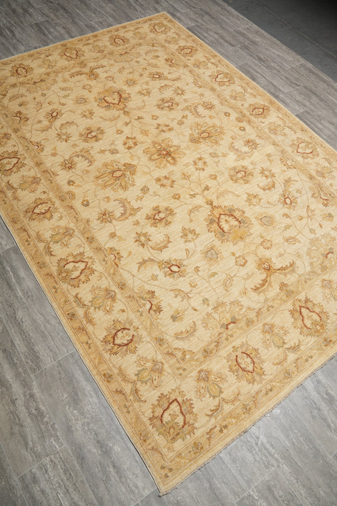 6 x 9 Hand-Knotted Beige Chobi Peshawar Rug #PIX-20600