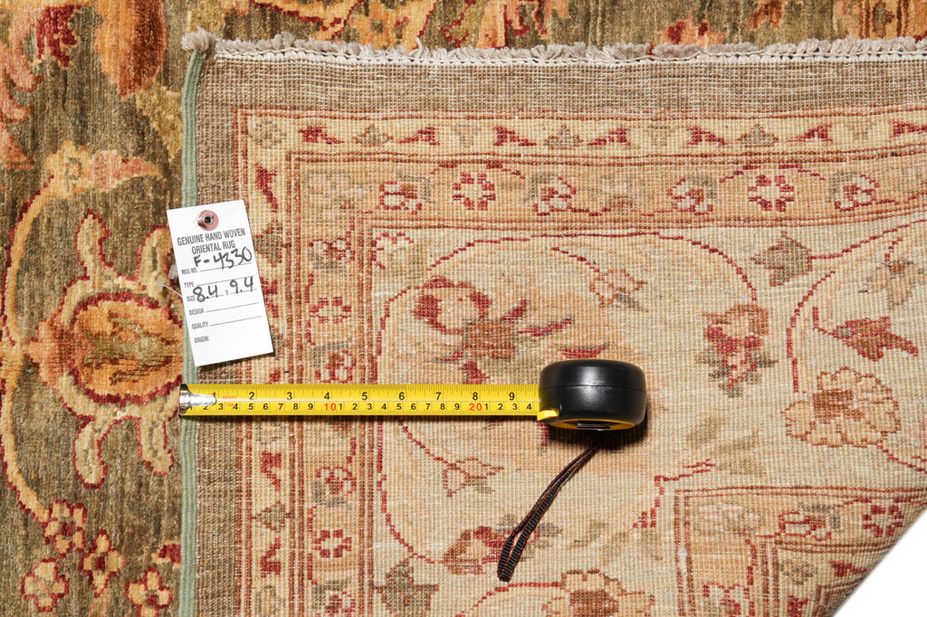 8.4 x 9.4 New Soltanabad Chobi Peshawar Rug Green Brown Carpet #F-4330