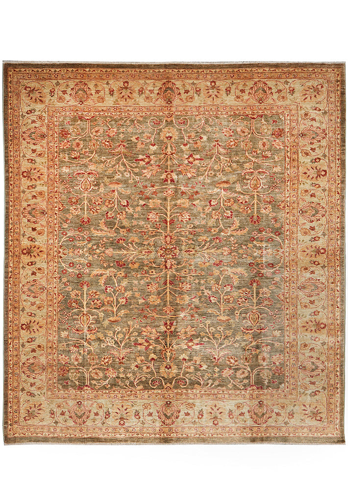 8.4 x 9.4 New Soltanabad Chobi Peshawar Rug Green Brown Carpet #F-4330
