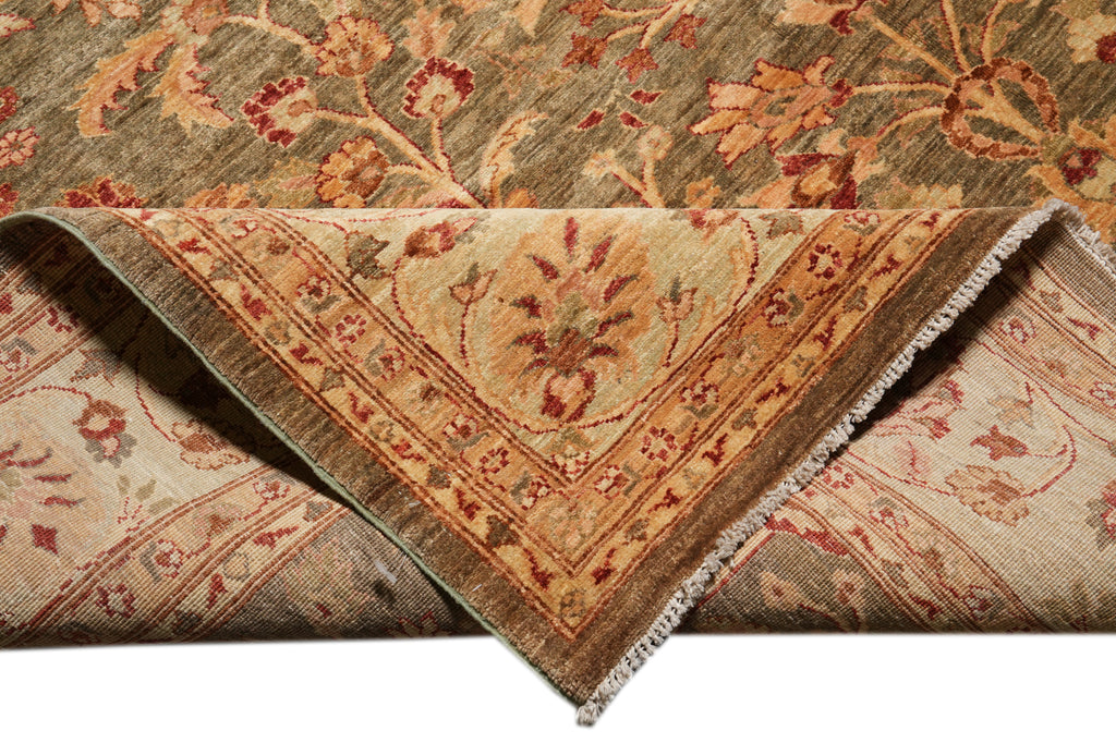 8.4 x 9.4 New Soltanabad Chobi Peshawar Rug Green Brown Carpet #F-4330