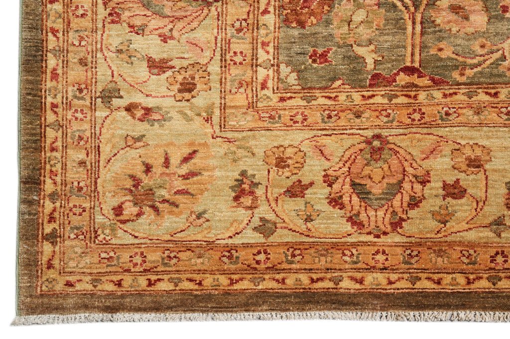 8.4 x 9.4 New Soltanabad Chobi Peshawar Rug Green Brown Carpet #F-4330