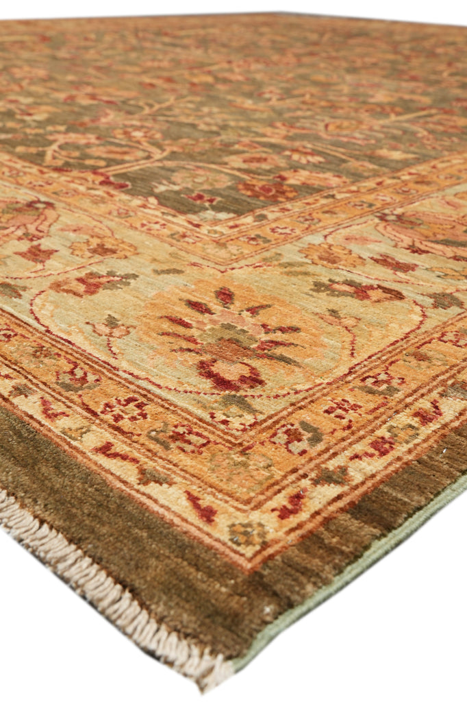 8.4 x 9.4 New Soltanabad Chobi Peshawar Rug Green Brown Carpet #F-4330
