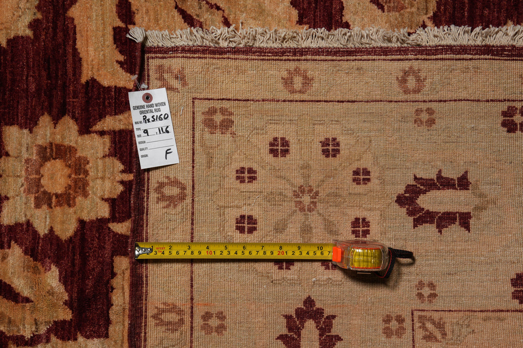 9 x 11.6 Natural Quality Handmade Zigler Rug Burgundy Gold #PIX-5160