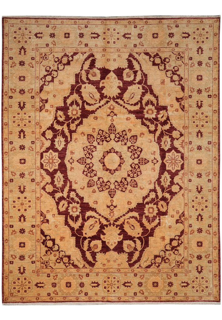 9 x 11.6 Natural Quality Handmade Zigler Rug Burgundy Gold