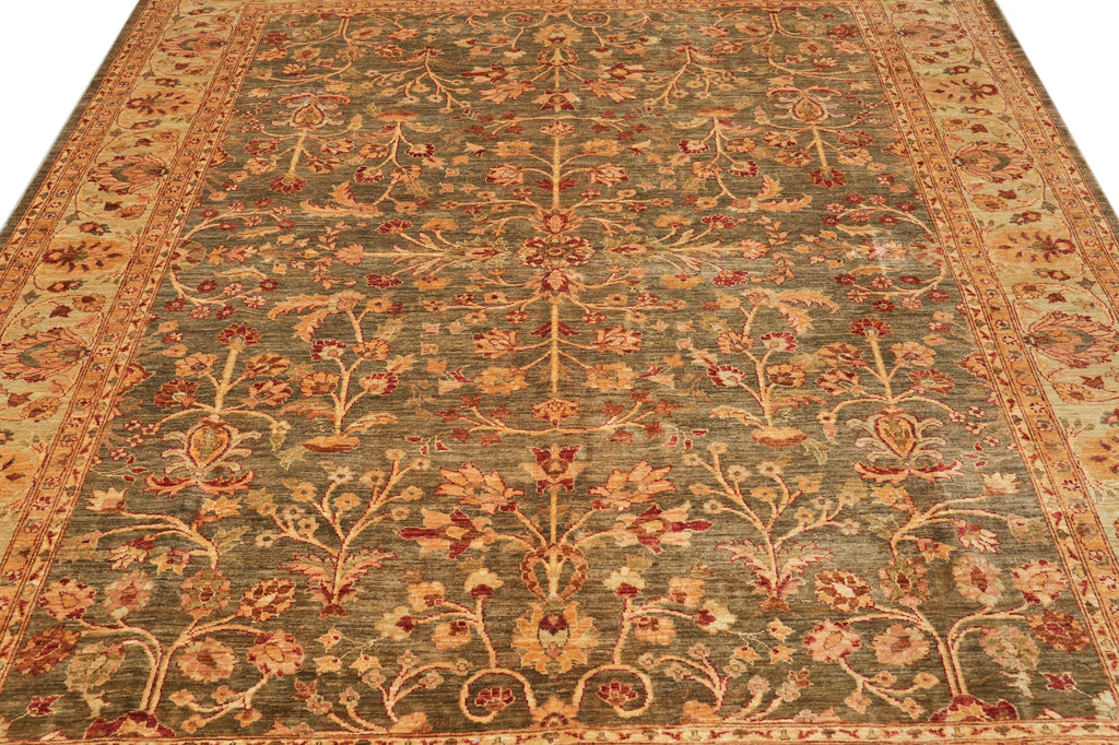 8.4 x 9.4 New Soltanabad Chobi Peshawar Rug Green Brown Carpet #F-4330