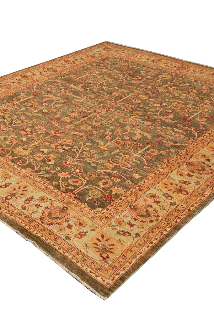 8.4 x 9.4 New Soltanabad Chobi Peshawar Rug Green Brown Carpet #F-4330
