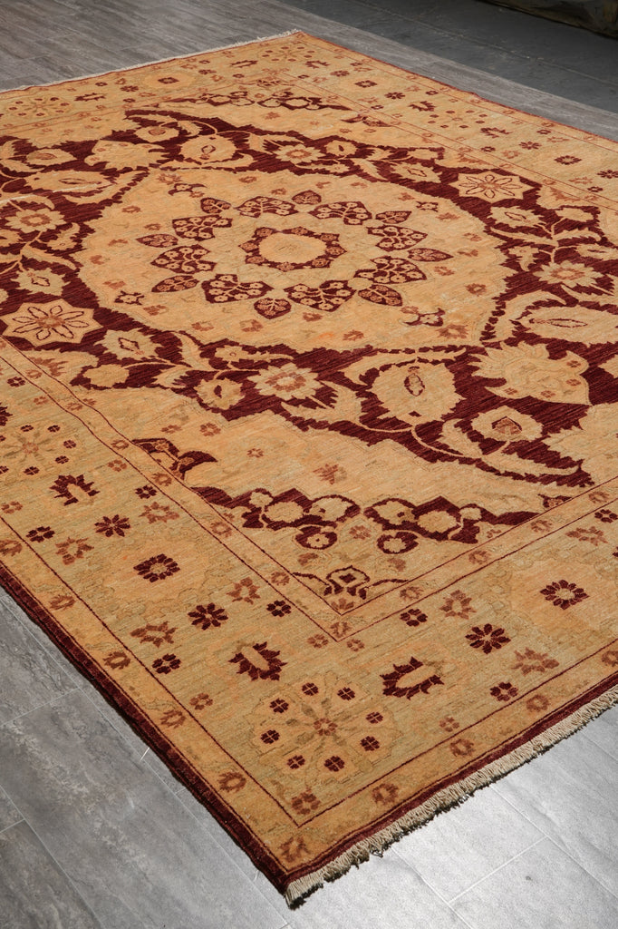 9 x 11.6 Natural Quality Handmade Zigler Rug Burgundy Gold #PIX-5160