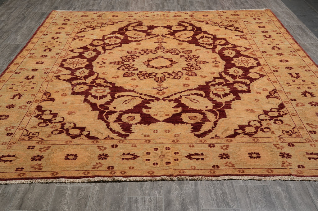 9 x 11.6 Natural Quality Handmade Zigler Rug Burgundy Gold #PIX-5160