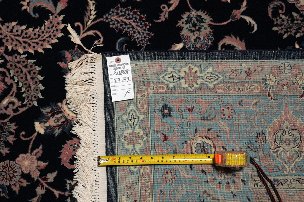 7.9 x 9.9 Beautiful Quality Hand-Knotted Area Rug Black Blue #PIX-18607