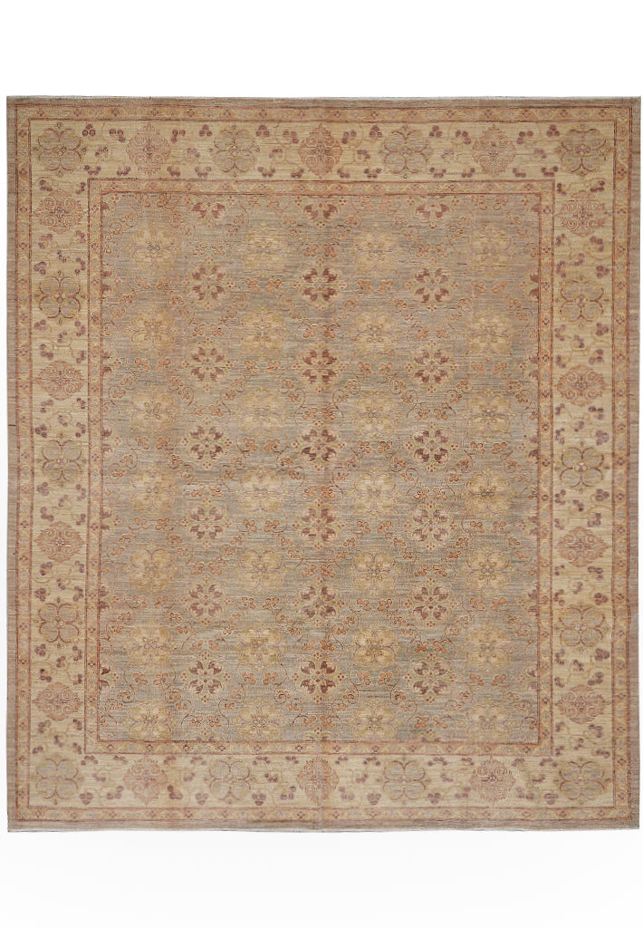 8.4 x 9.9 Neutral New Chobi Peshawar Rug Natural Wool #F-4333