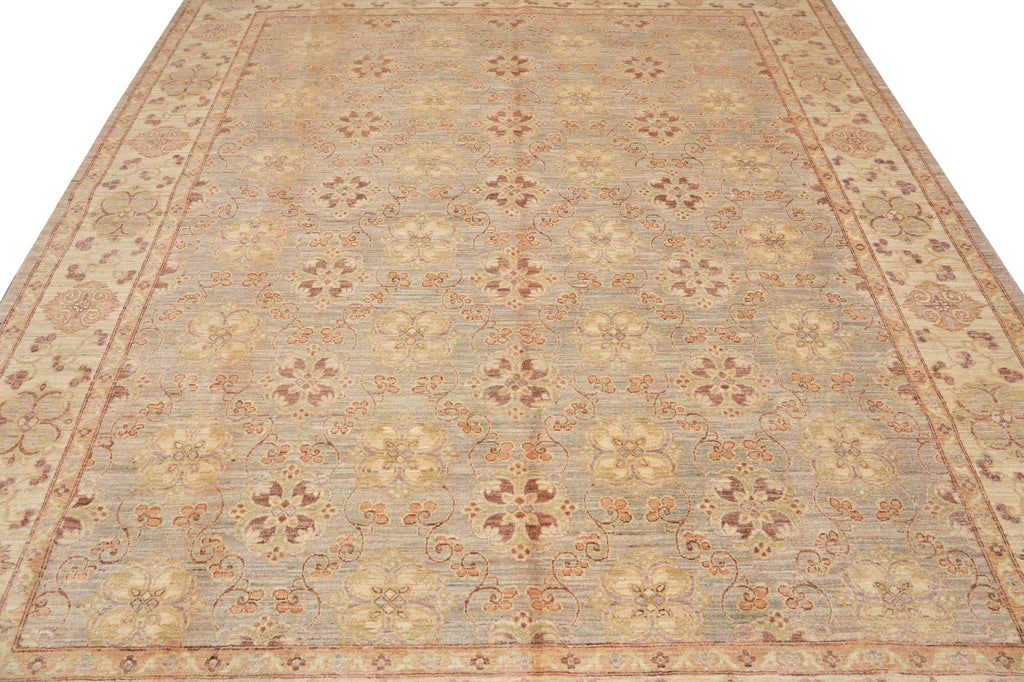 8.4 x 9.9 Neutral New Chobi Peshawar Rug Natural Wool #F-4333