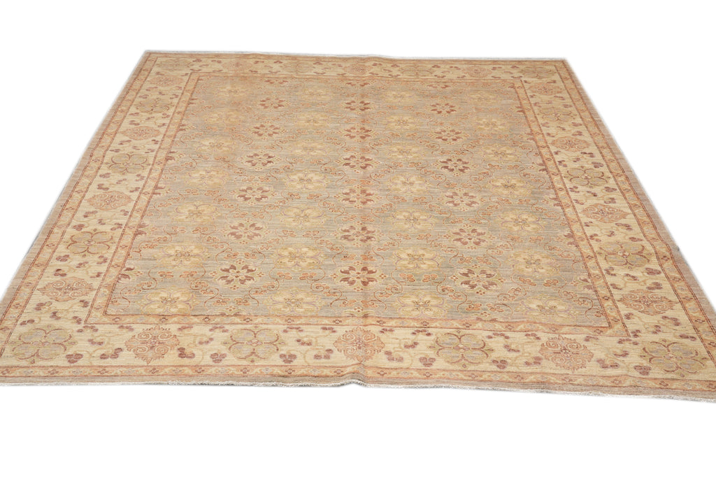 8.4 x 9.9 Neutral New Chobi Peshawar Rug Natural Wool #F-4333