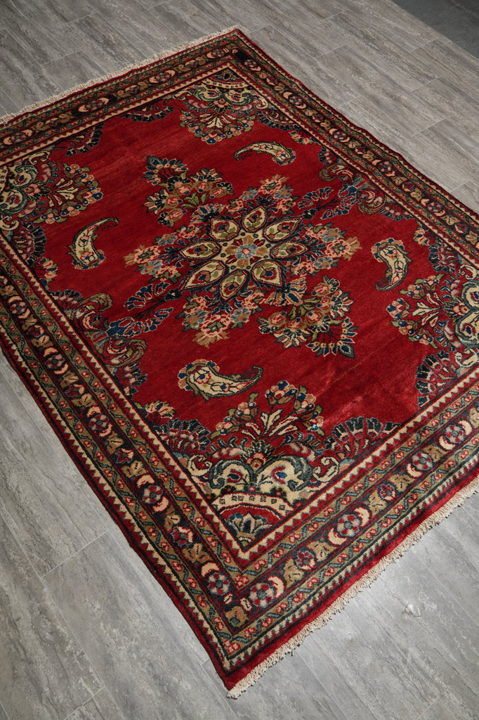 5.3 x 6.9 Red Semi Antique Persian Sarouk Rug #B-73943