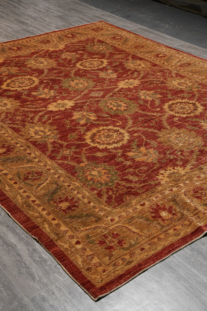 8 x 10 Warm Color Burgundy Gold Quality Hand-Knotted Jaipur Rug #F-5284