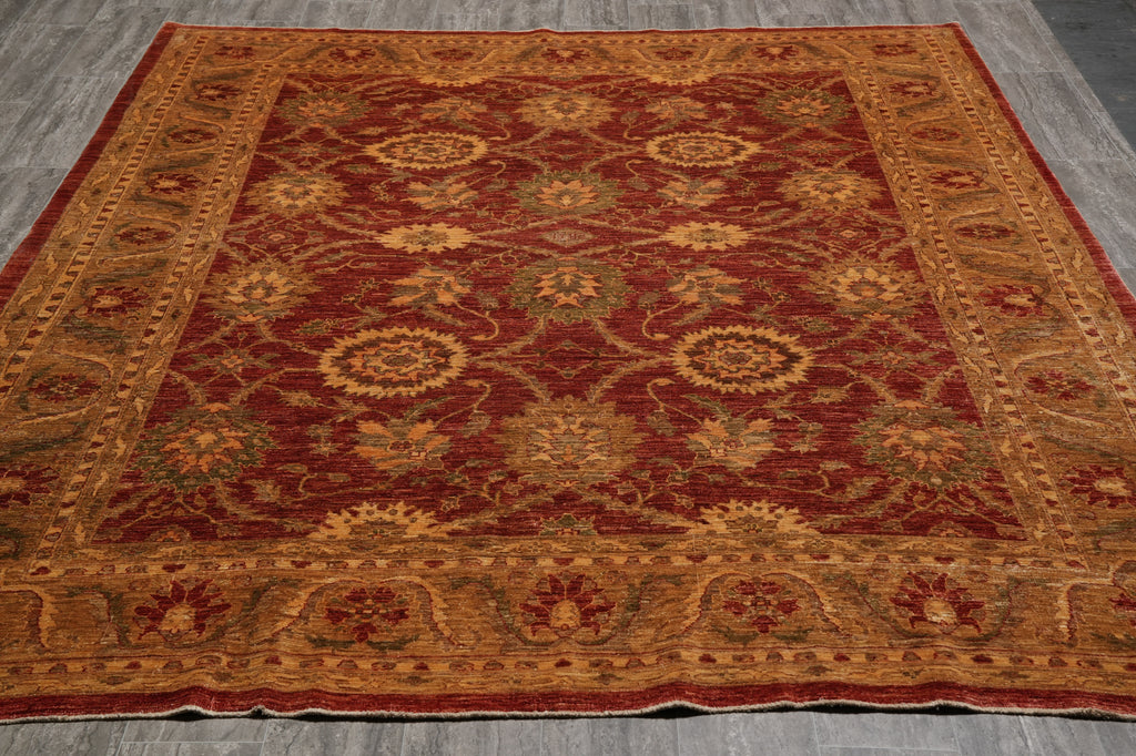 8 x 10 Warm Color Burgundy Gold Quality Hand-Knotted Jaipur Rug #F-5284