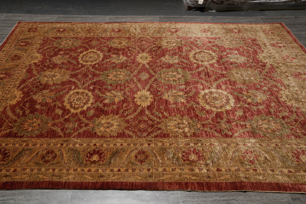8 x 10 Warm Color Burgundy Gold Quality Hand-Knotted Jaipur Rug #F-5284