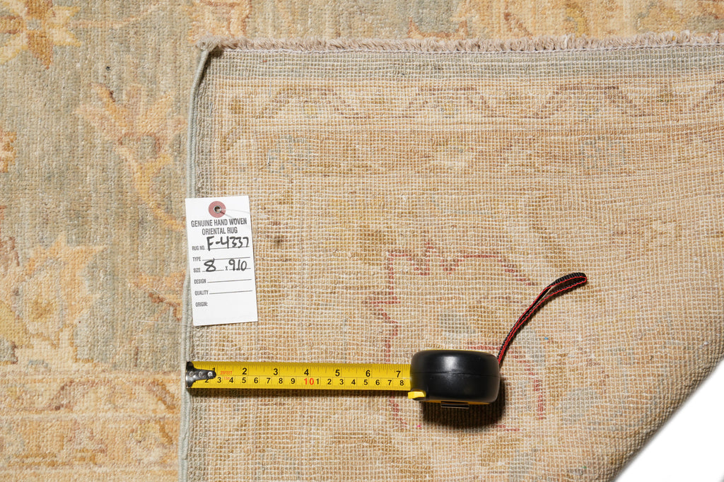 8 x 10 Neutral Green Chobi Peshawar Carpet Light Aqua Blue #F-4337