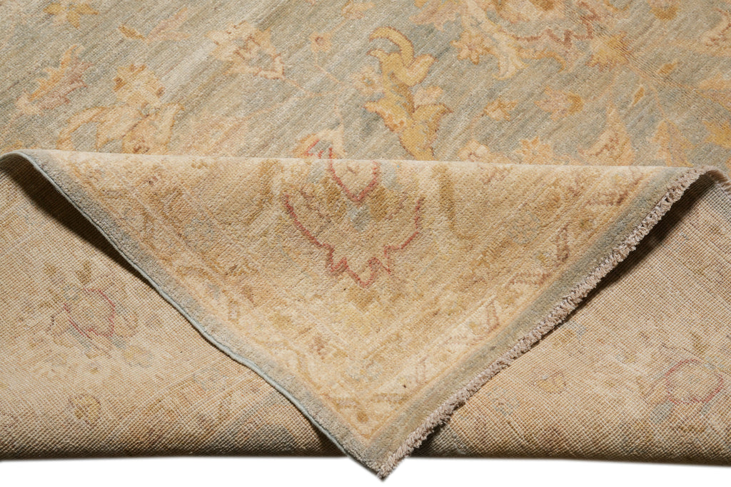 8 x 10 Neutral Green Chobi Peshawar Carpet Light Aqua Blue #F-4337