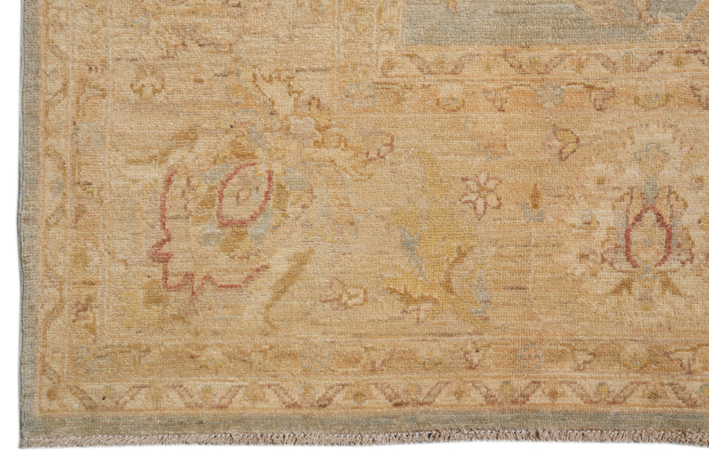 8 x 10 Neutral Green Chobi Peshawar Carpet Light Aqua Blue #F-4337