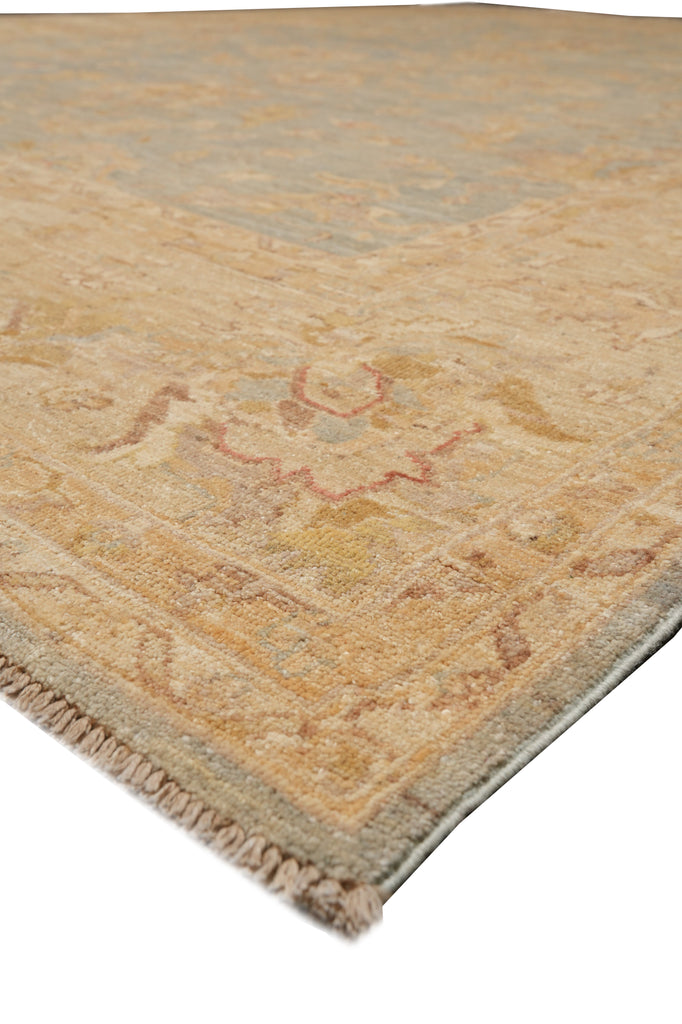 8 x 10 Neutral Green Chobi Peshawar Carpet Light Aqua Blue #F-4337