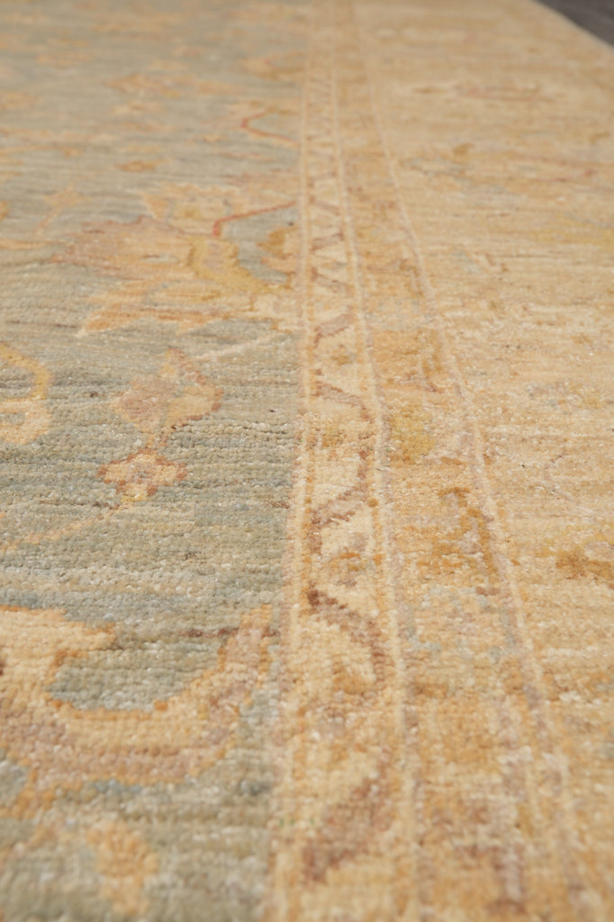 8 x 10 Neutral Green Chobi Peshawar Carpet Light Aqua Blue #F-4337