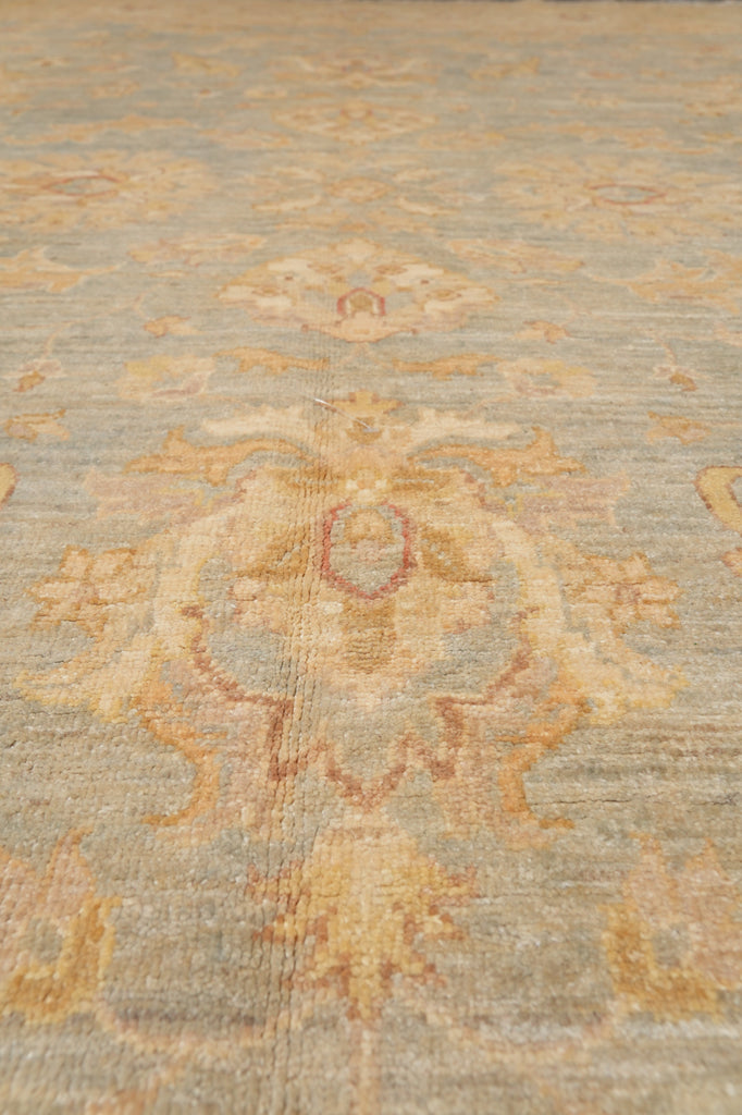 8 x 10 Neutral Green Chobi Peshawar Carpet Light Aqua Blue #F-4337