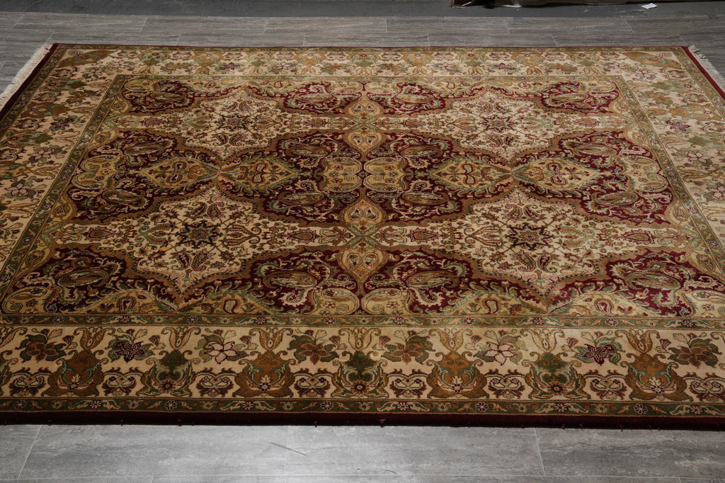 8 x 9.8  High Quality Jaipur Rug  New Handmade Carpet Reproduction Burgundy Gold #F-5285