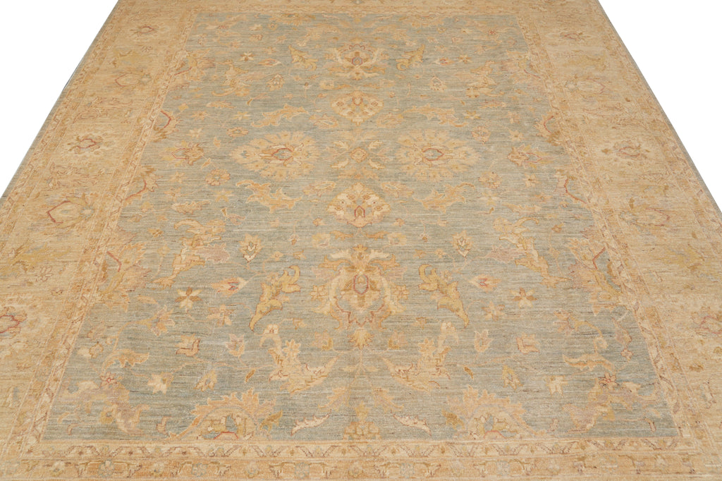 8 x 10 Neutral Green Chobi Peshawar Carpet Light Aqua Blue #F-4337