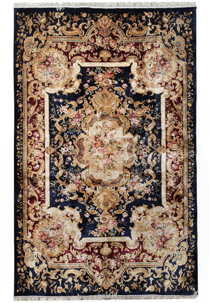 6 x 9 Art Silk French Aubusson Silk Rug ROYAL BLUE #PIX-27503