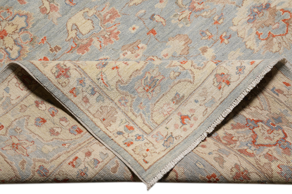 8 x 9.7 Light Blue Chobi Peshawar Handmade Natural Wool Rug #F-4338