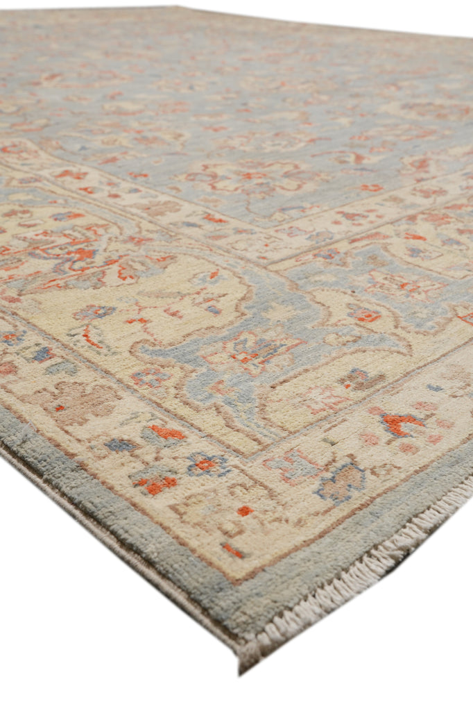 8 x 9.7 Light Blue Chobi Peshawar Handmade Natural Wool Rug #F-4338